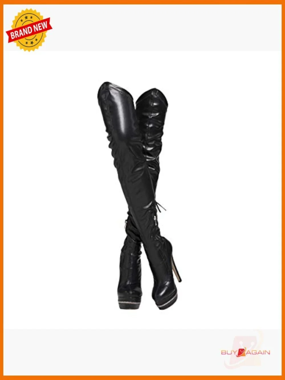 Round Toe Platform Over The Knee Boots Lace Up Gold Strap Thigh High
